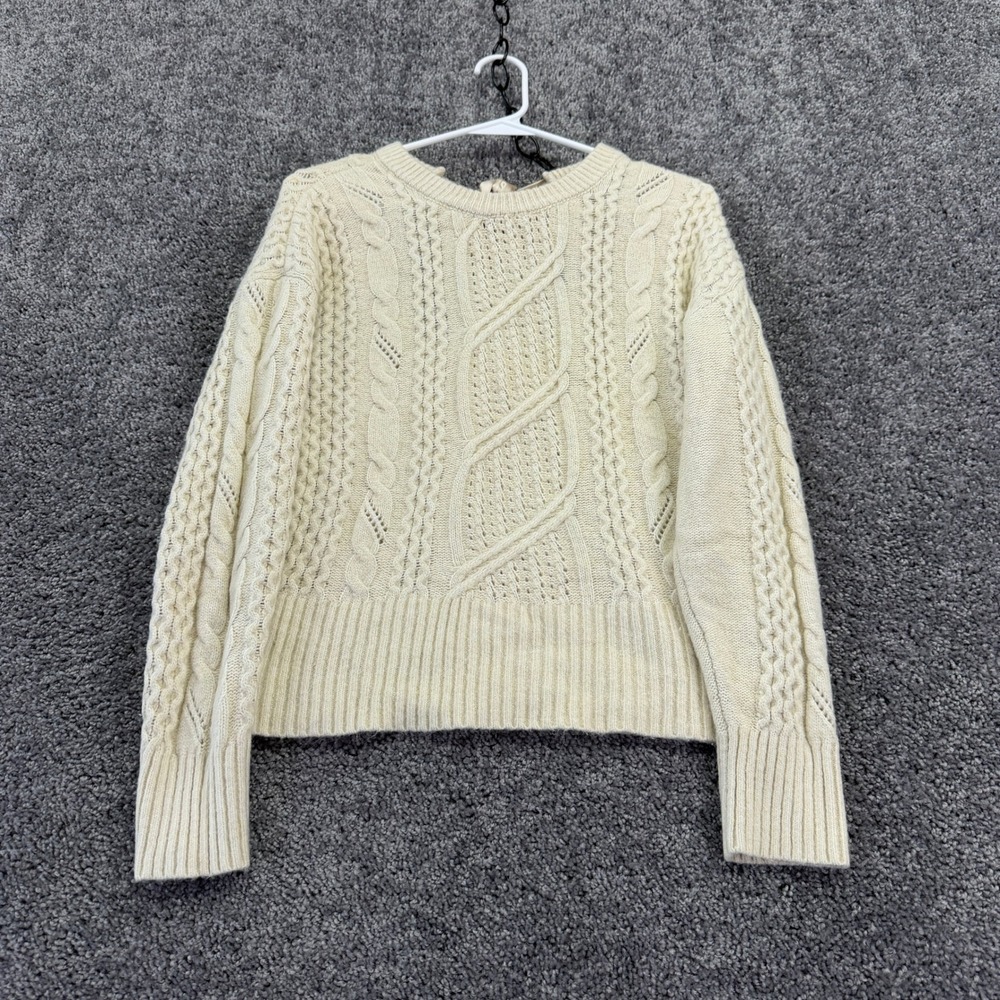 Express Cable Knit Sweater Womens Medium Cream Bow Back Pullover
